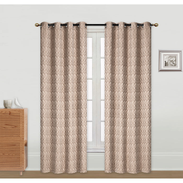 Rideau de 96 po taupe en jacquard à motif cubique - ensemble de 2