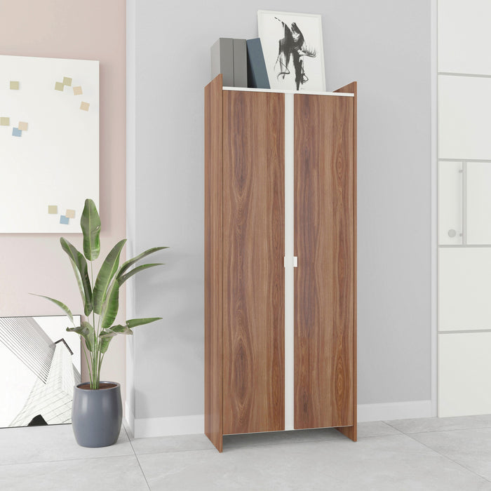 Armoire de rangement Ratzer de Manhattan Comfort de style moderne du milieu du 20e siècle avec 11 tablettes - brune et blanche