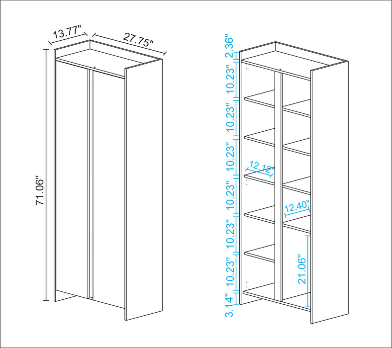 Armoire de rangement Ratzer de Manhattan Comfort de style moderne du milieu du 20e siècle avec 11 tablettes - brune et blanche