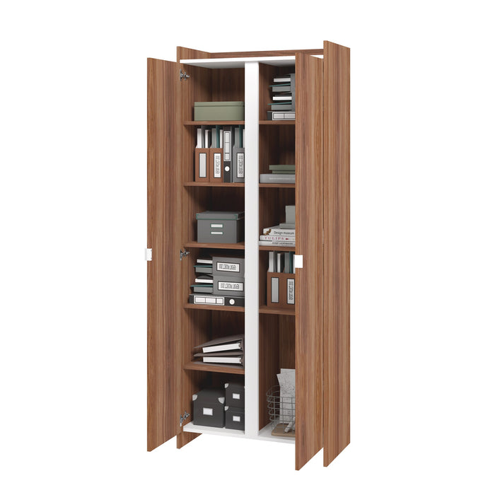 Armoire de rangement Ratzer de Manhattan Comfort de style moderne du milieu du 20e siècle avec 11 tablettes - brune et blanche