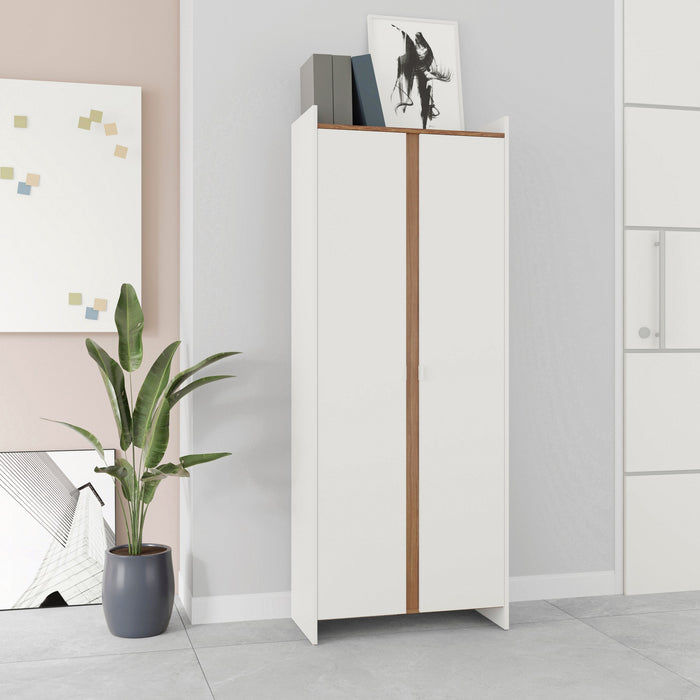 Armoire de rangement Ratzer de Manhattan Comfort de style moderne du milieu du 20e siècle avec 11 tablettes - blanche et brune