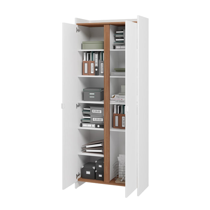 Armoire de rangement Ratzer de Manhattan Comfort de style moderne du milieu du 20e siècle avec 11 tablettes - blanche et brune