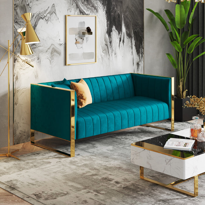 Sofa Trillium de Manhattan Comfort de 83,07 po à 3 sièges - bleu turquoise et doré