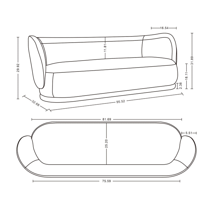 Sofa contemporain Siri de Manhattan Comfort de 92,52 po en lin tissé avec coussins - crème