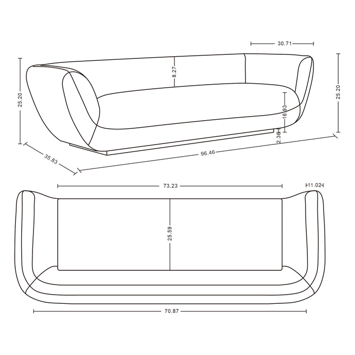 Sofa contemporain Ulka de Manhattan Comfort en chenille avec coussins - crème