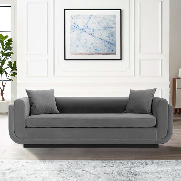 Sofa contemporain Edmonda de Manhattan Comfort en velours avec coussins - gris foncé