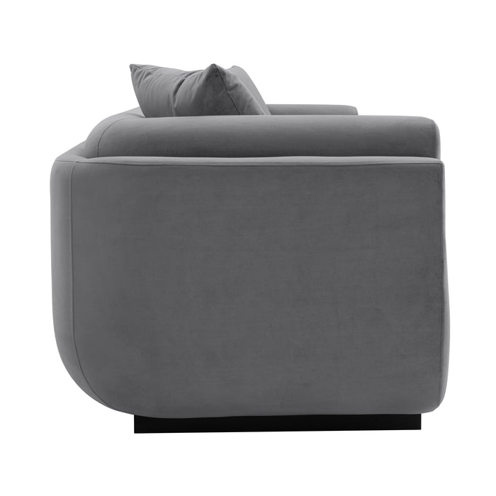 Sofa contemporain Edmonda de Manhattan Comfort en velours avec coussins - gris foncé