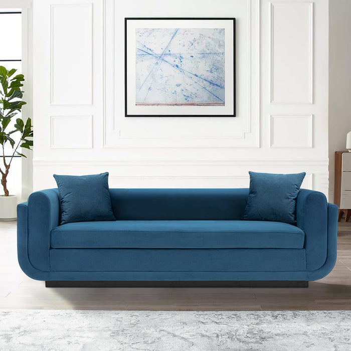 Sofa contemporain Edmonda de Manhattan Comfort en velours avec coussins - bleu saphir