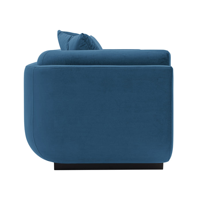 Sofa contemporain Edmonda de Manhattan Comfort en velours avec coussins - bleu saphir