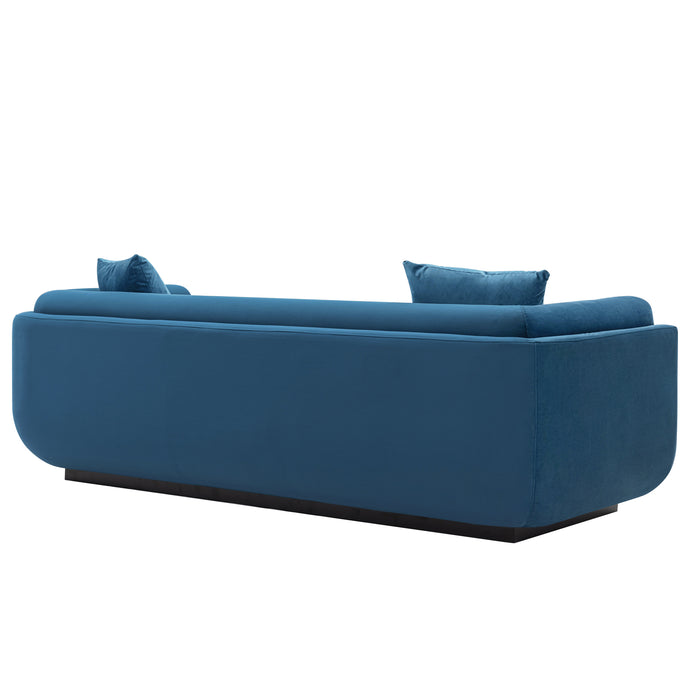 Sofa contemporain Edmonda de Manhattan Comfort en velours avec coussins - bleu saphir