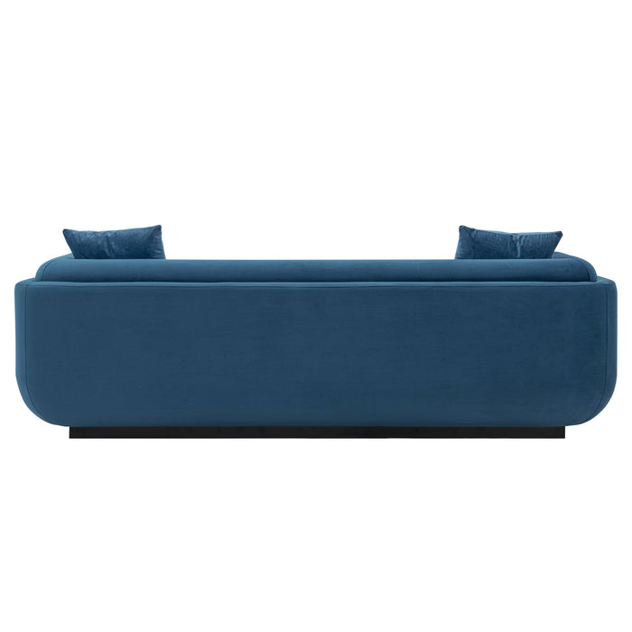Sofa contemporain Edmonda de Manhattan Comfort en velours avec coussins - bleu saphir