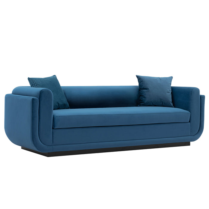 Sofa contemporain Edmonda de Manhattan Comfort en velours avec coussins - bleu saphir