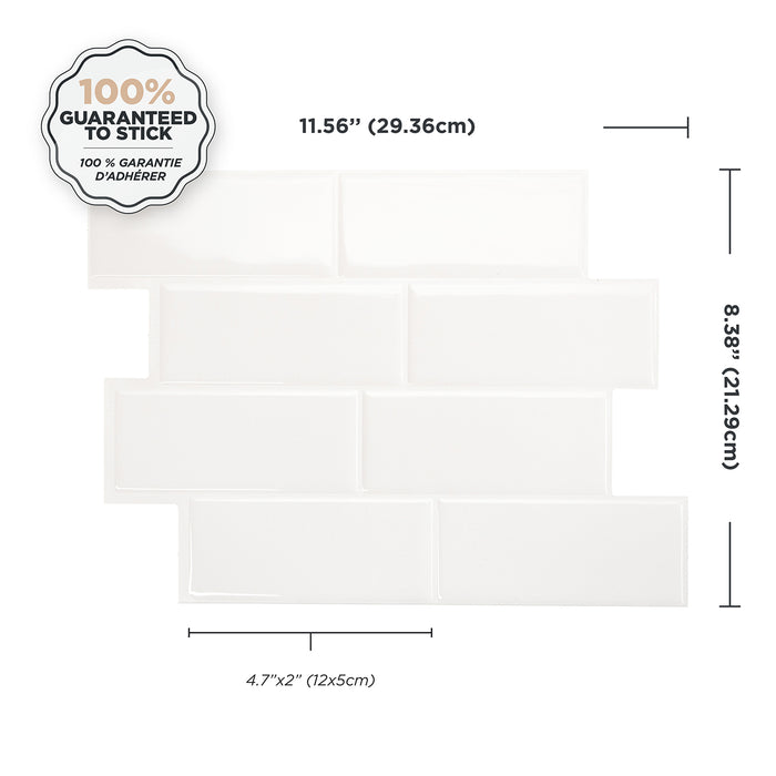 Dosseret Smart Tiles peler et coller 12 x 9, 4 feuilles - Metro Blanco