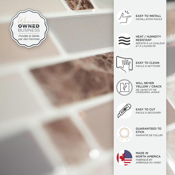 Dosseret Smart Tiles peler et coller 9 x 9, 4 feuilles - Crescendo Terra
