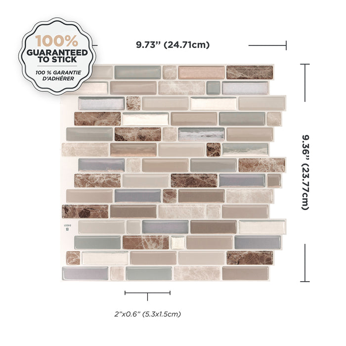 Dosseret Smart Tiles peler et coller 9 x 9, 4 feuilles - Crescendo Terra