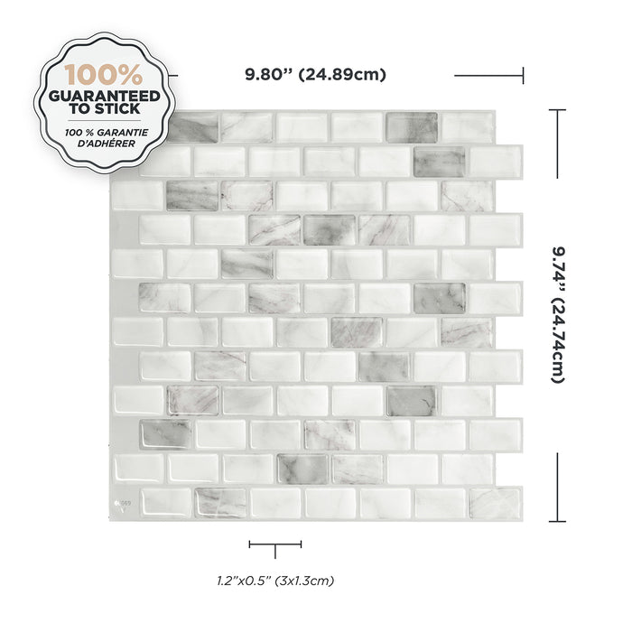 Dosseret Smart Tiles peler et coller 10 x 10, 4 feuilles - Ravenna Bianco