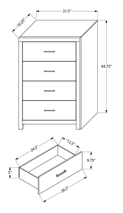 Commode verticale de chambre à coucher Soren de 32 po (L) x 45 po (H) à 4 tiroirs - chêne blanchi