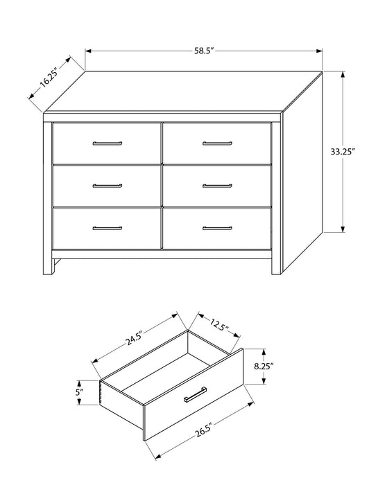 Commode de chambre à coucher Soren de 59 po (L) x 33 po (H) à 6 tiroirs - chêne blanchi