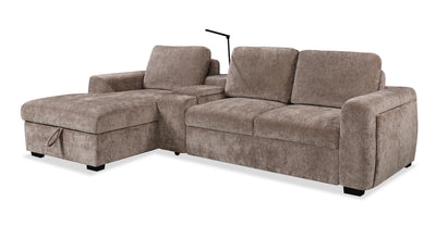 Sunset Linen-Look Fabric Left-Facing Sleeper Sectional with Storage and Built-In LED Lighting – Taupe | Sofa-lit sectionnel de gauche Sunset en tissu d’apparence lin avec ports USB - taupe