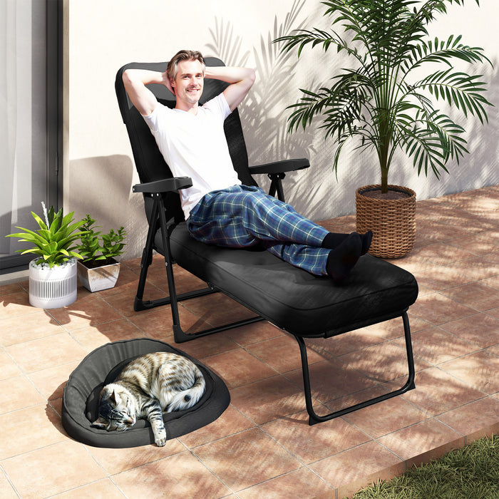 Outsunny Chaise Longue D'exterieur Avec Coussin, Chaise De Patio Inclinable