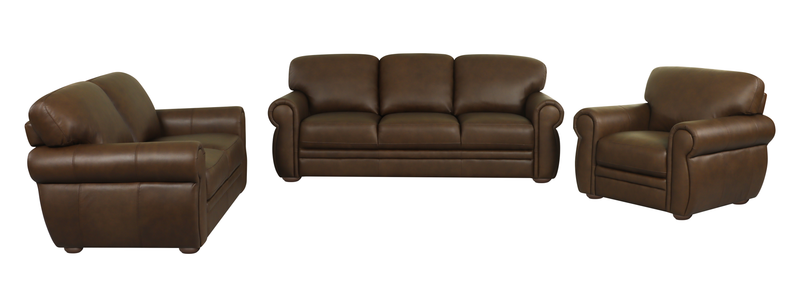 Sofa traditionnel Porto de 90 po en cuir véritable - chocolat
