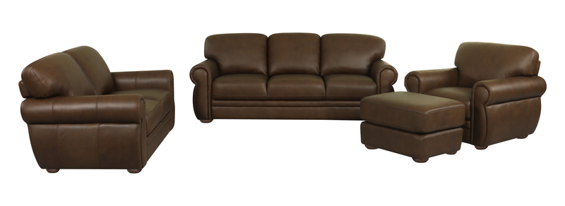 Pouf traditionnel Porto de 34 po en cuir véritable - chocolat