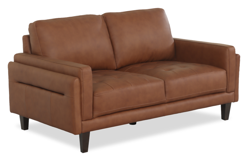 Causeuse traditionnelle Venice de 65 po en cuir véritable - brun clair