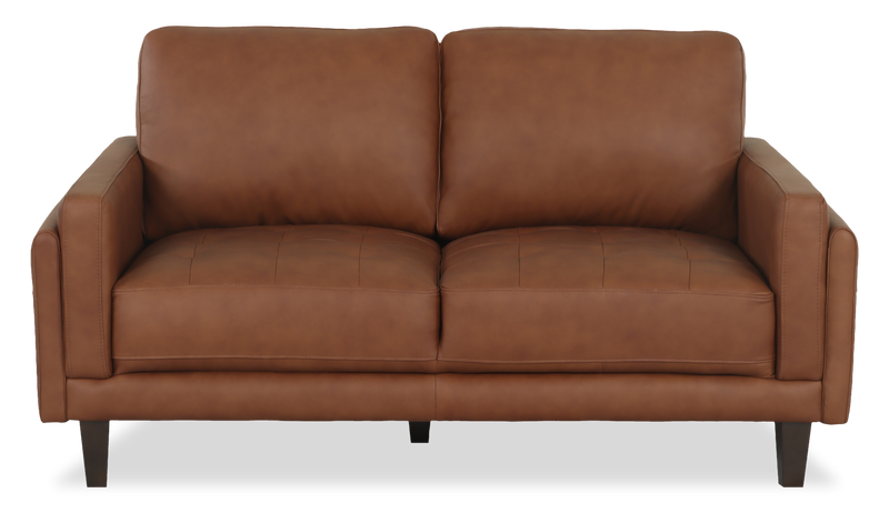 Causeuse traditionnelle Venice de 65 po en cuir véritable - brun clair