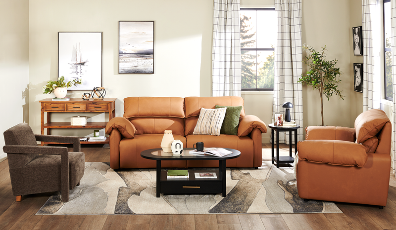 Fauteuil à inclinaison électrique Momento de 54 po en cuir véritable - caramel