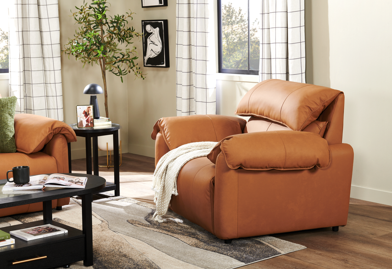 Fauteuil à inclinaison électrique Momento de 54 po en cuir véritable - caramel