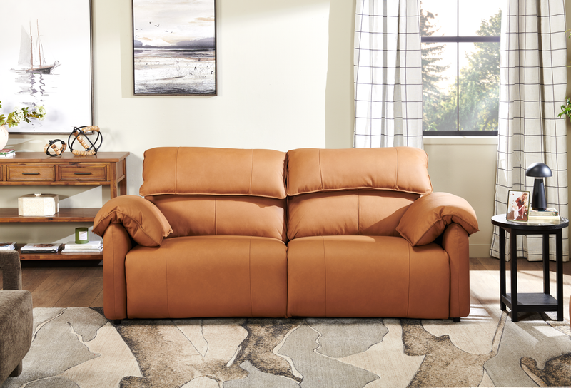 Sofa à inclinaison électrique Momento de 90 po en cuir véritable - caramel