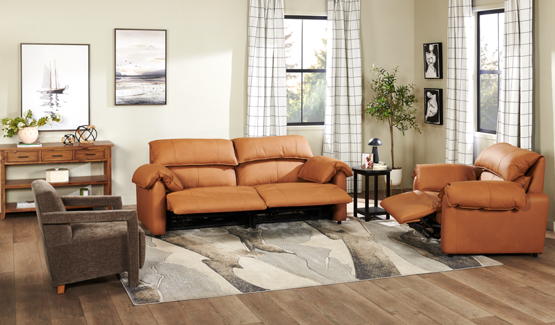 Fauteuil à inclinaison électrique Momento de 54 po en cuir véritable - caramel