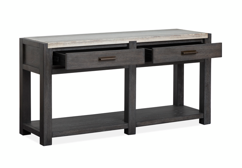 Table de salon Alders de 56 po avec dessus en marbre et rangement - noir Ravenwood