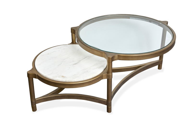 Table à café Arlington de 48 po avec dessus en verre - laiton vieilli