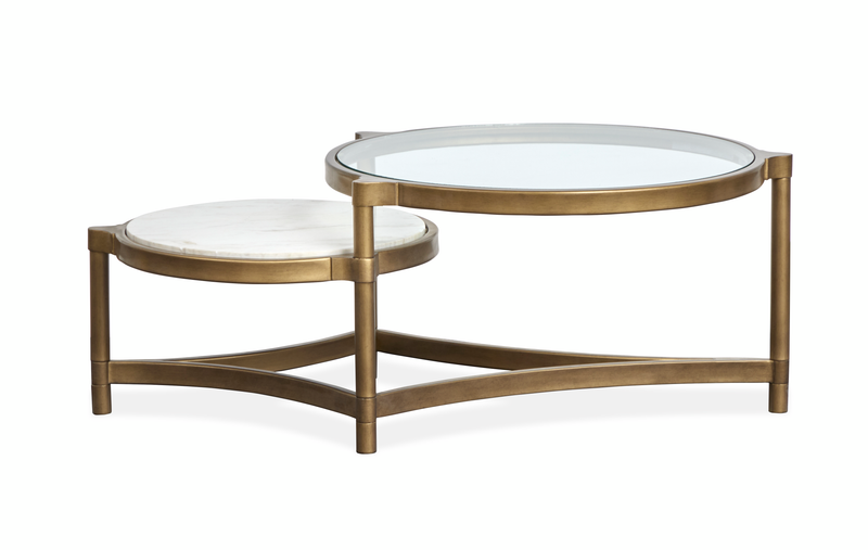 Table à café Arlington de 48 po avec dessus en verre - laiton vieilli