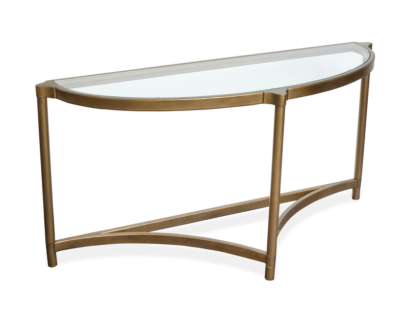 Table de salon Arlington de 53,63 po avec dessus en verre et pattes en métal - laiton vieilli
