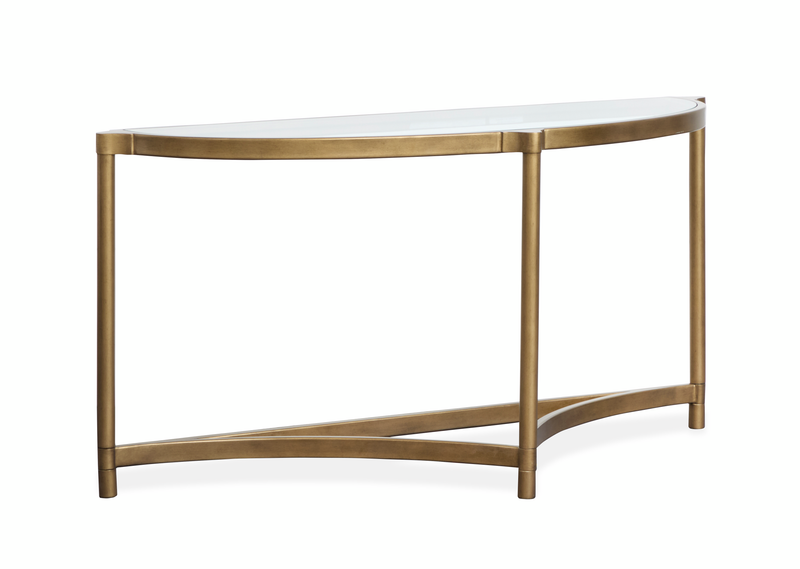 Table de salon Arlington de 53,63 po avec dessus en verre et pattes en métal - laiton vieilli