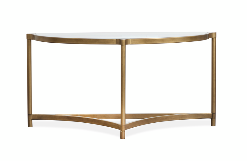 Table de salon Arlington de 53,63 po avec dessus en verre et pattes en métal - laiton vieilli