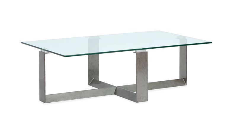 Table à café Consort de 50 po avec dessus en verre trempé - étain vieilli