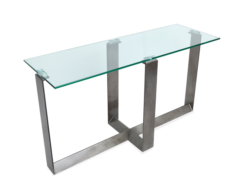 Table de salon Consort de 50 po avec dessus en verre trempé - étain vieilli