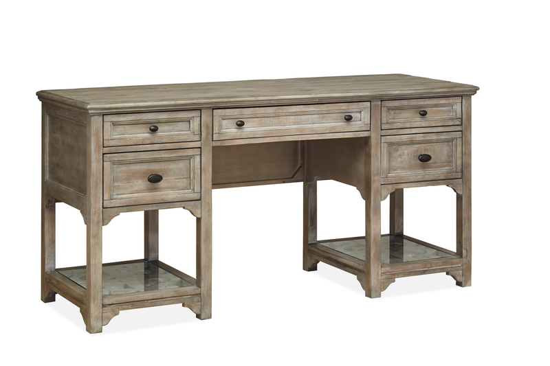 Bureau Harold de 64 po avec rangement et tablettes en verre trempé - gris tourterelle 