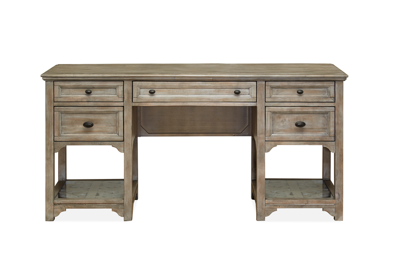 Bureau Harold de 64 po avec rangement et tablettes en verre trempé - gris tourterelle 