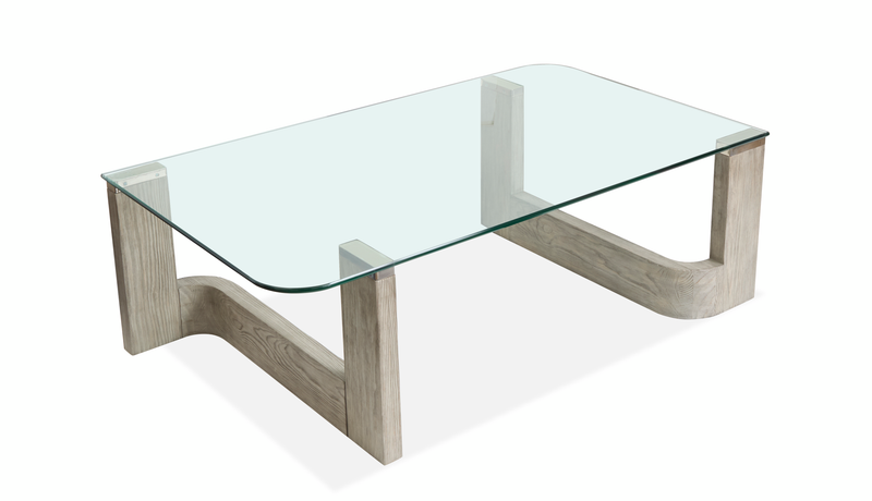 Table à café Jerome de 52 po avec dessus en verre - pin fumé