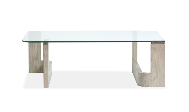 Table à café Jerome de 52 po avec dessus en verre - pin fumé