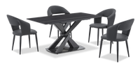 Ensemble de salle à manger Orion 5 pièces en métal avec table de 63 po (L), dessus en pierre synthétique et 4 chaises - noir et anthracite