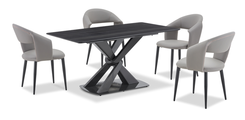 Chaise de salle à manger Orion en tissu de cuir végétalien et en métal - grise