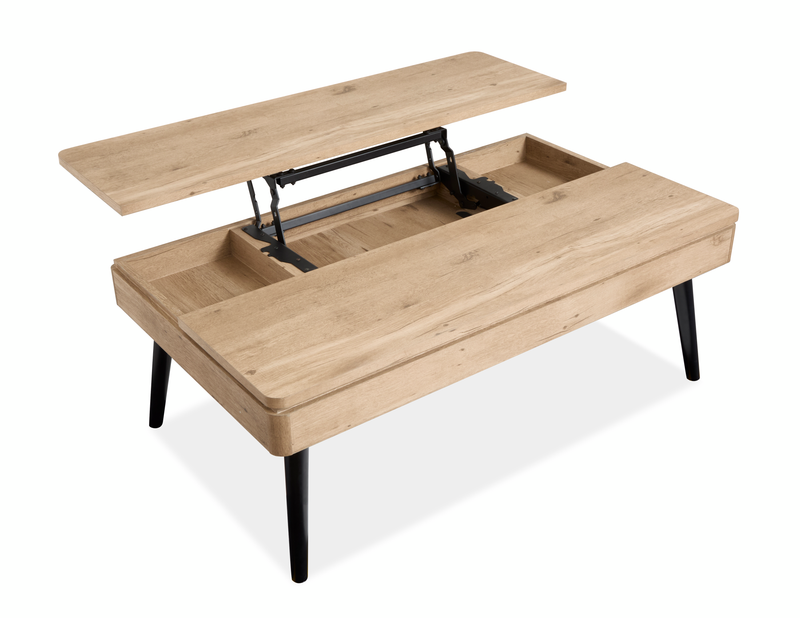 Table à café Tyssen de 48 po avec dessus relevable et rangement - bois de grève