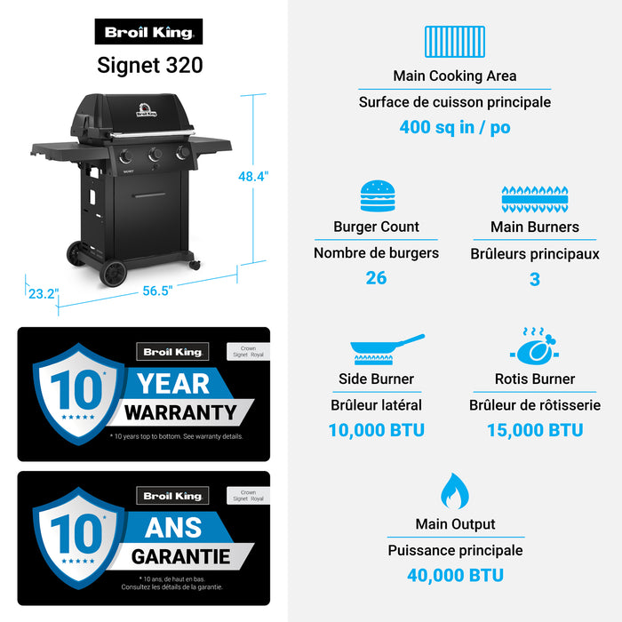 Broil King Signet 320 Shadow 3-bruleurs 40 000 BTU Barbecue a gaz propane - 844154