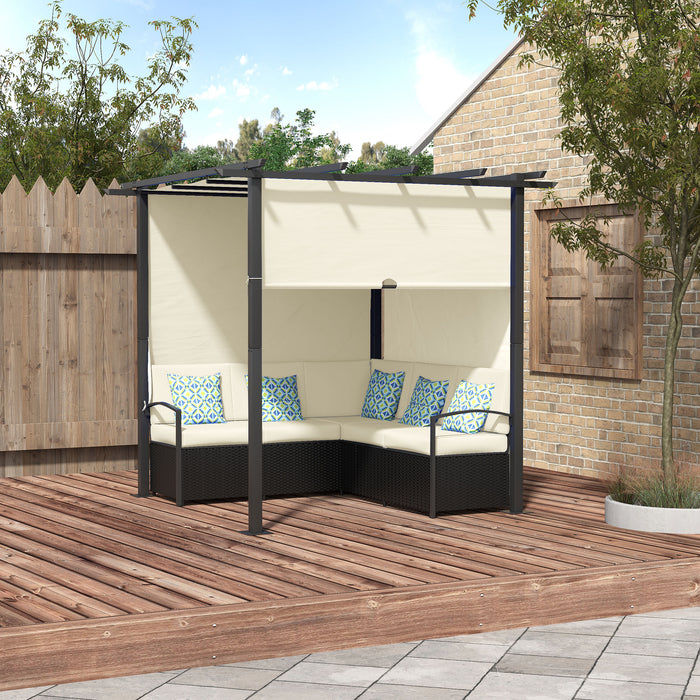 Outsunny Meubles De Terrasse Avec Canape Pergola Retractable, Beige