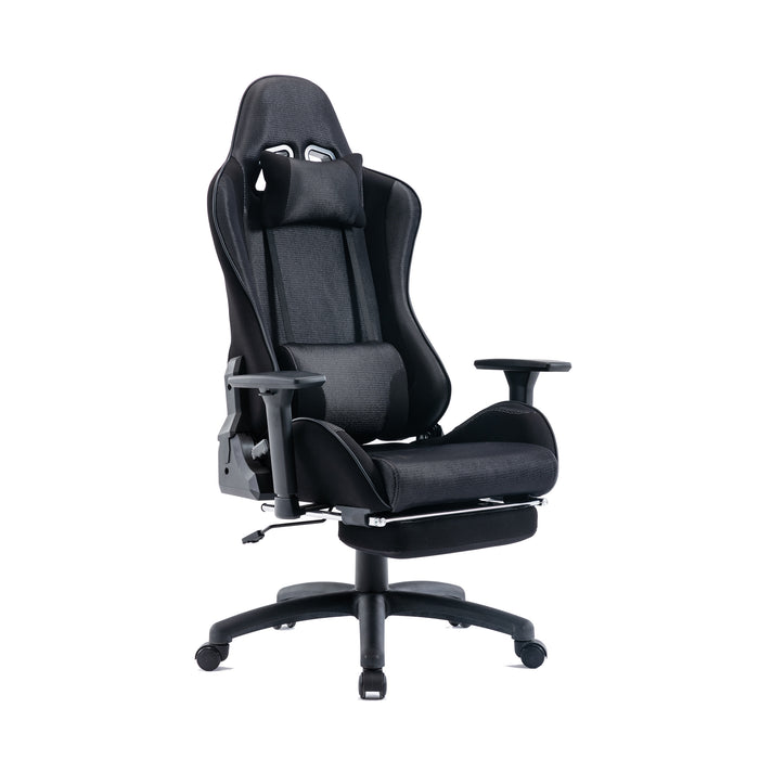 Fauteuil de jeu et de bureau TygerClaw avec coussin lombaire et repose-pieds - noir
